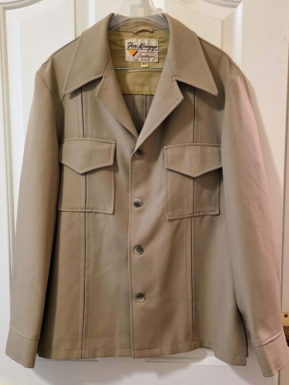 1970s Vintage Fox Knapp Men’s Leisure Suit Set Tan Jacket Size 44 & Pants